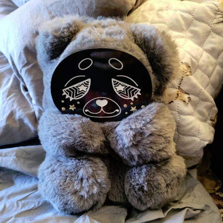 One of a kind altered bear purse with a custom acrylic face.